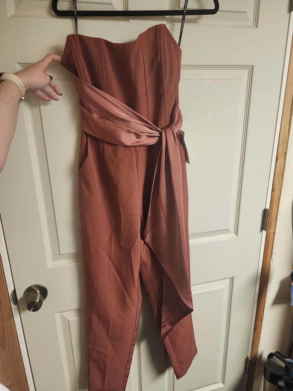 Lavish Alice Strapless Dusky Rose Jumpsuit with Sash